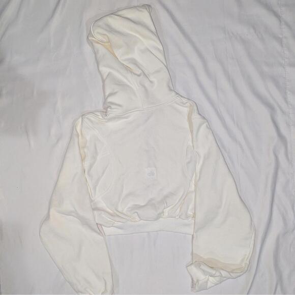 Alo Yoga Sweet Escape Zip Up Hoodie Ivory White Women's Size S Cropped Cotton - Picture 4 of 5